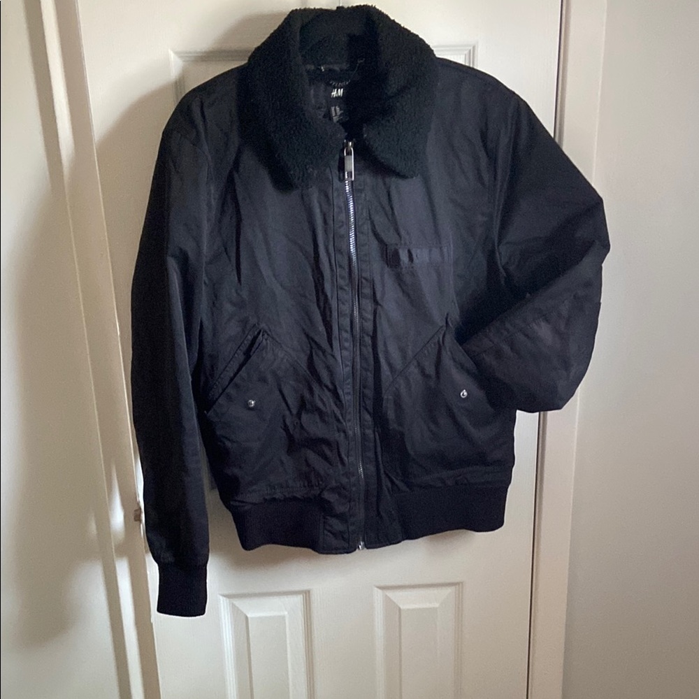 H&M Black Bomber Jacket with Ribbed Details